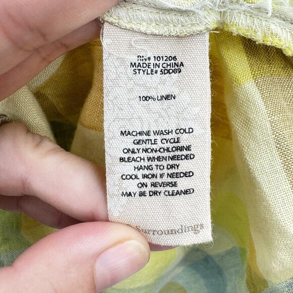 Soft Surroundings Avalon Plaid 100% Linen Button Up Shirt 2X Yellow Green Relax - Picture 5 of 7